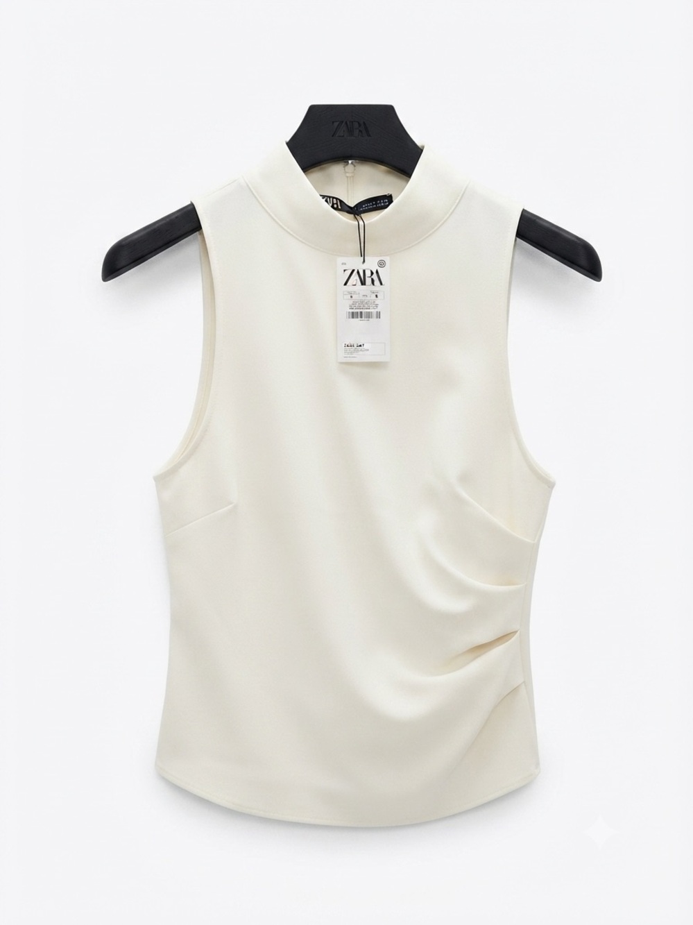 NWT• Zara Cream Mock Neck Asymmetrical Draped Top Size S Minimalist